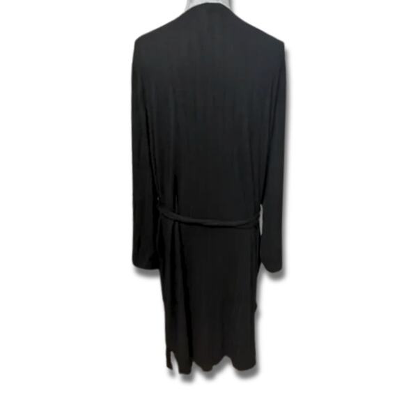 BP Lounge Robe Adjustable Self-Tie Belt Long Sleeves Ribbed Fabric Black L NWT - Picture 4 of 9